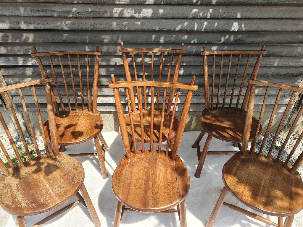 6 vintage Windsor stoelen, Antiek en Kunst, Antiek | Meubels | Stoelen en Sofa's, Ophalen