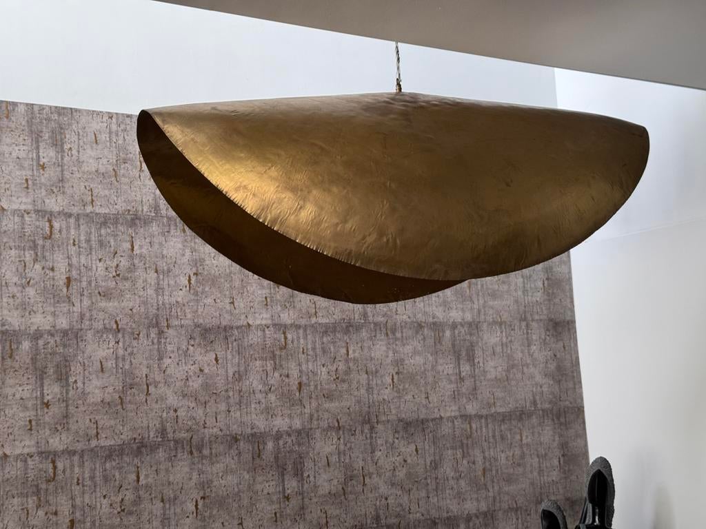Design messing luster 120 cm - Luxe uitstraling!, Ophalen, Design hanglamp, Zo goed als nieuw, Metaal