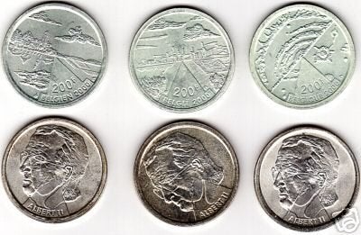 België: 3 X 200 frank 2000 FR + VL + Duits in FDC, Verzenden, Zilver, Losse munt, Zilver