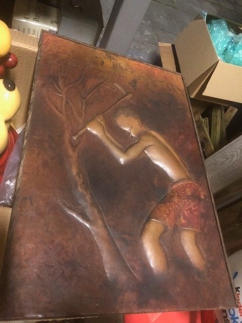 vintage koperen reliefpaneel Congo, Ophalen