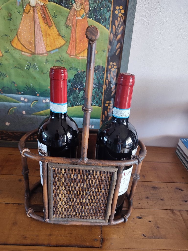 Porte-bouteilles faux bambou (laiton) et rotin années 60/70, Enlèvement ou Envoi, Utilisé, Métal, Autres formes