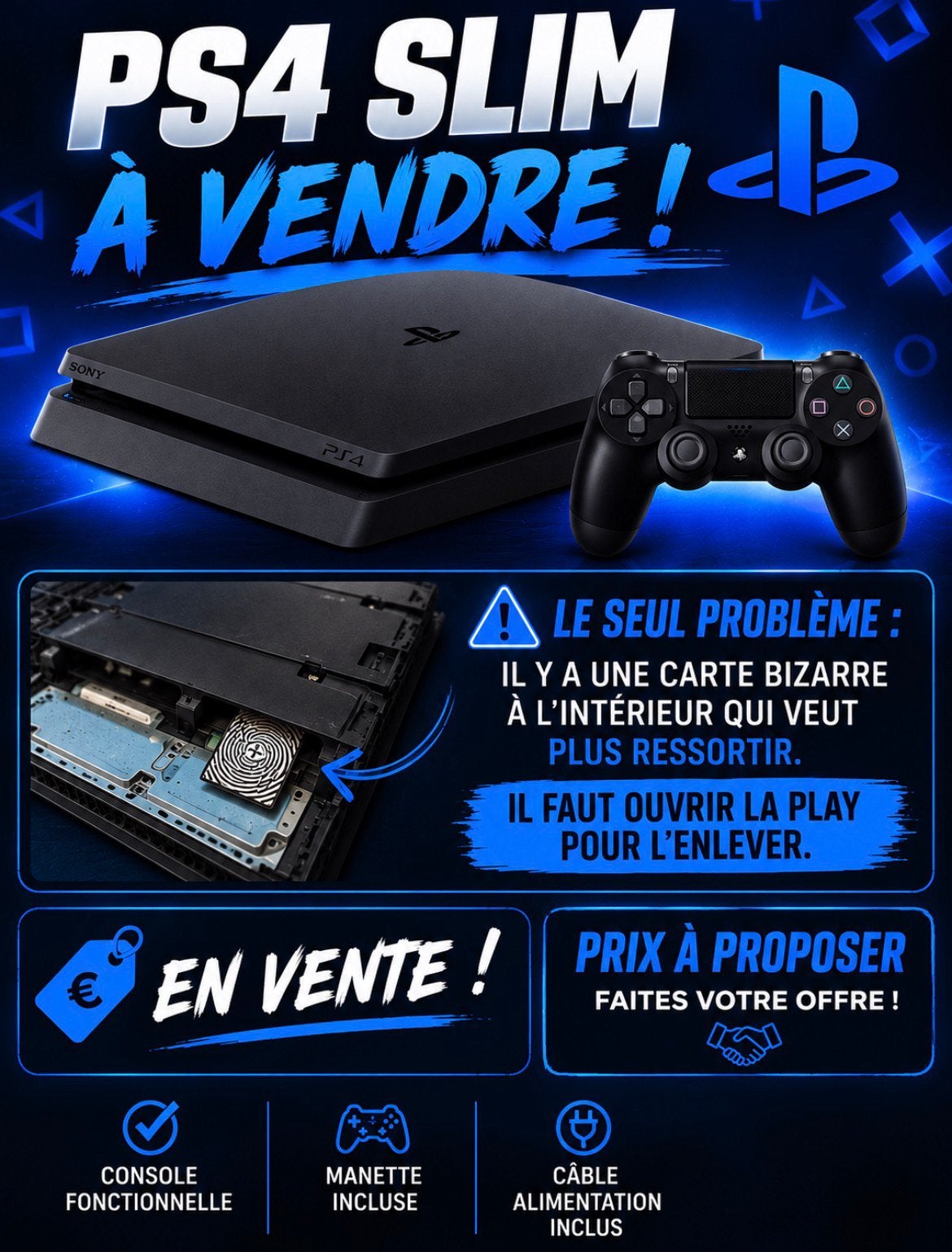 PS4 Slim à vendre (petit défaut) – Faites votre offre, Ophalen, Met 1 controller, Slim, Met harde schijf