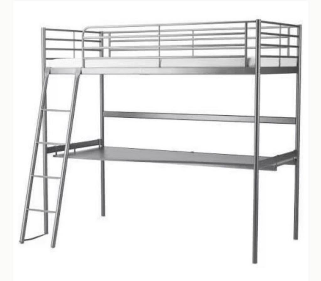 Lit mezzanine en métal/lit superposé avec bureau — gris, Maison & Meubles, Enlèvement, 200 cm, Lits superposés