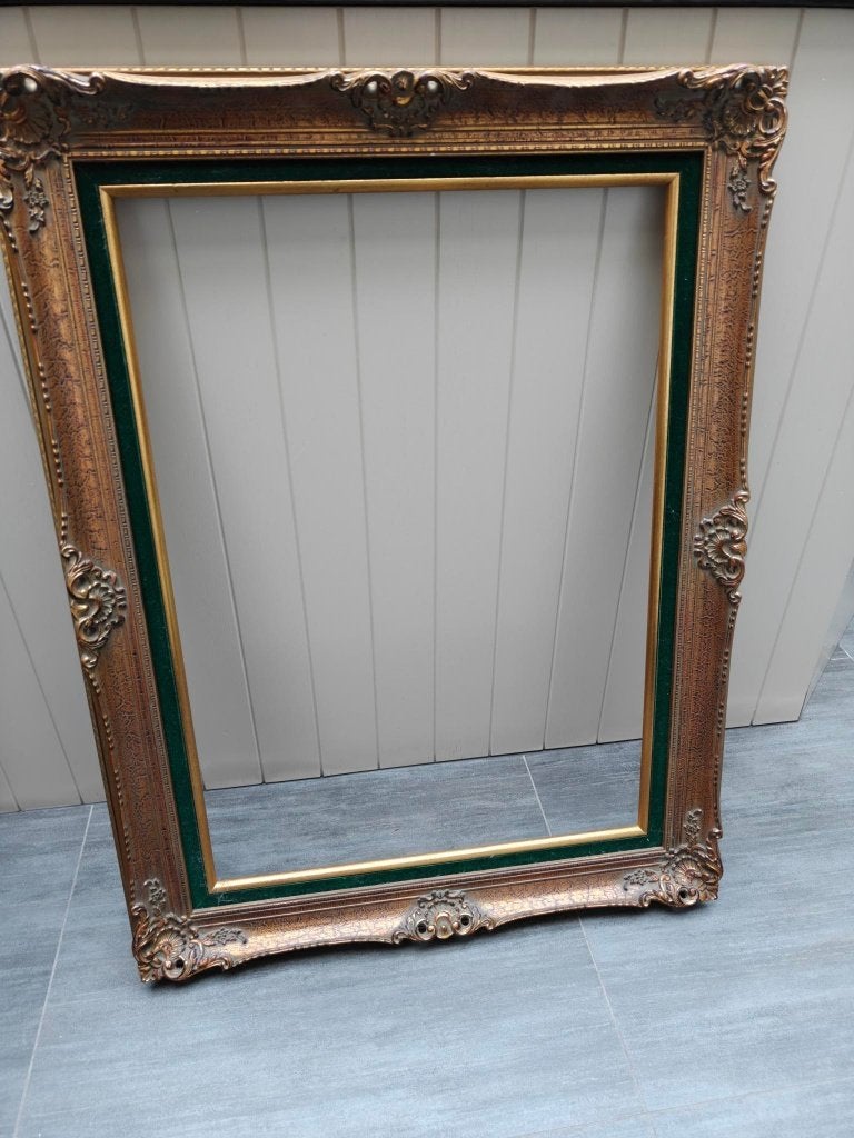 groot verguld sierlijk kader (jaren 70), Ophalen, Glas