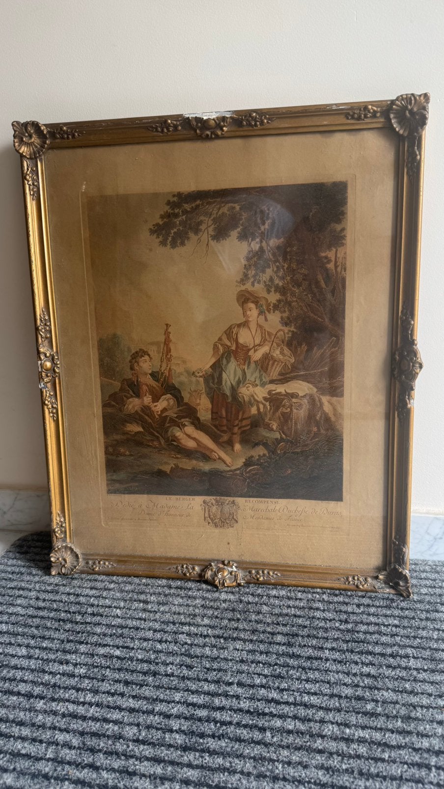 Belle gravure ancienne « le berger recompensé », Antiquités & Art, Enlèvement, Gravure, Original