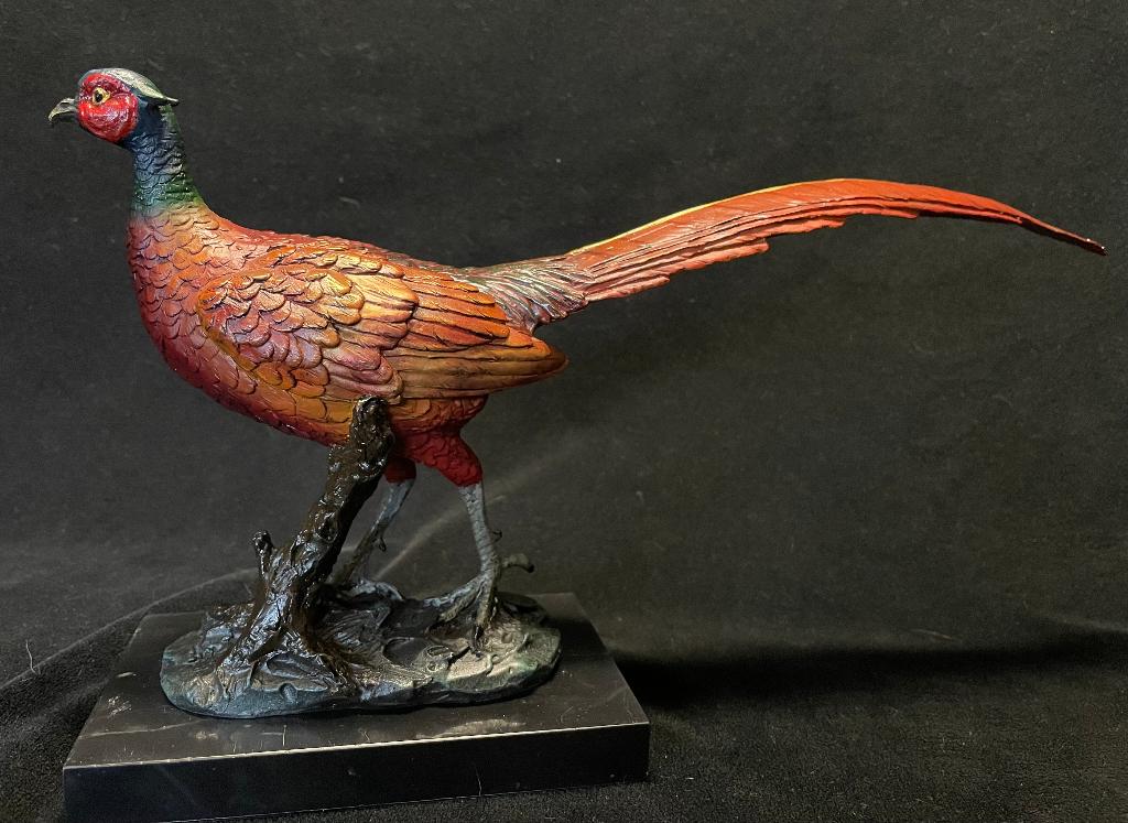 Bronzen fazant, subtiel gekleurd/ManGreb fraai zuiver brons, Ophalen of Verzenden, Brons, Beeld
