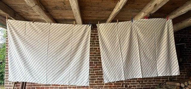 overgordijnen - streepjes - met bevestigingsringetjes, Ophalen, Gebruikt, Blauw, Gordijn