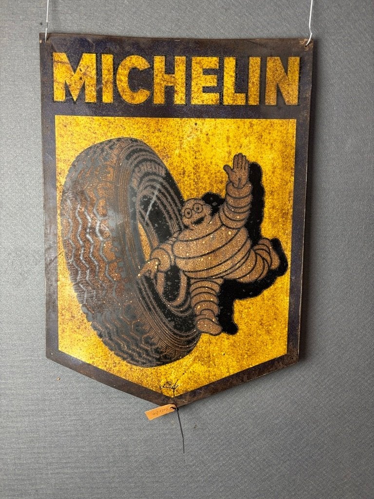 Oude blikken Michelin plaat Bruxelles gesigneerd 60x42 cm, Ophalen of Verzenden, Gebruikt, Reclamebord
