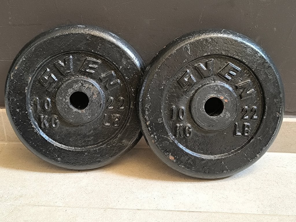 2 x 10kg plaques de musculation de SVEN (30mm)., Sports & Fitness, Enlèvement, Utilisé, Bras, Plaques d'haltères