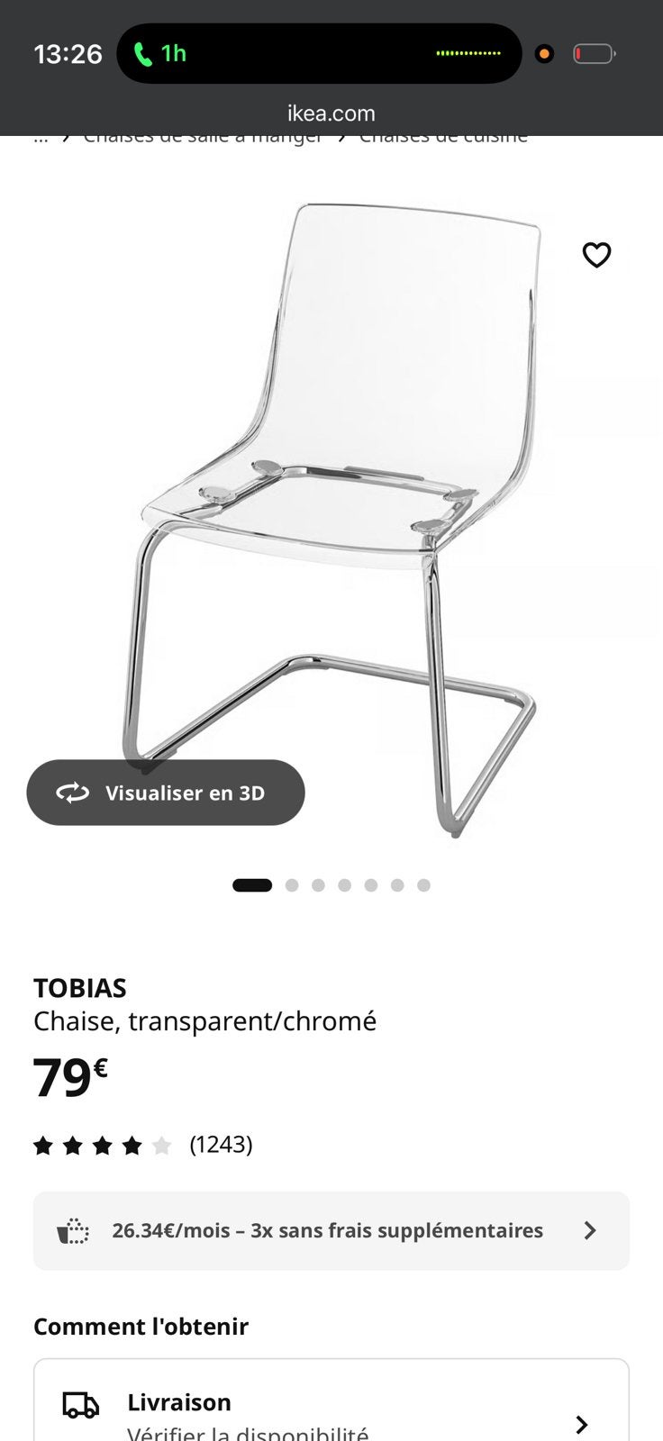 2 chaises transparente tobias, Maison & Meubles, Chaises, Enlèvement, Utilisé, Autres couleurs, Deux