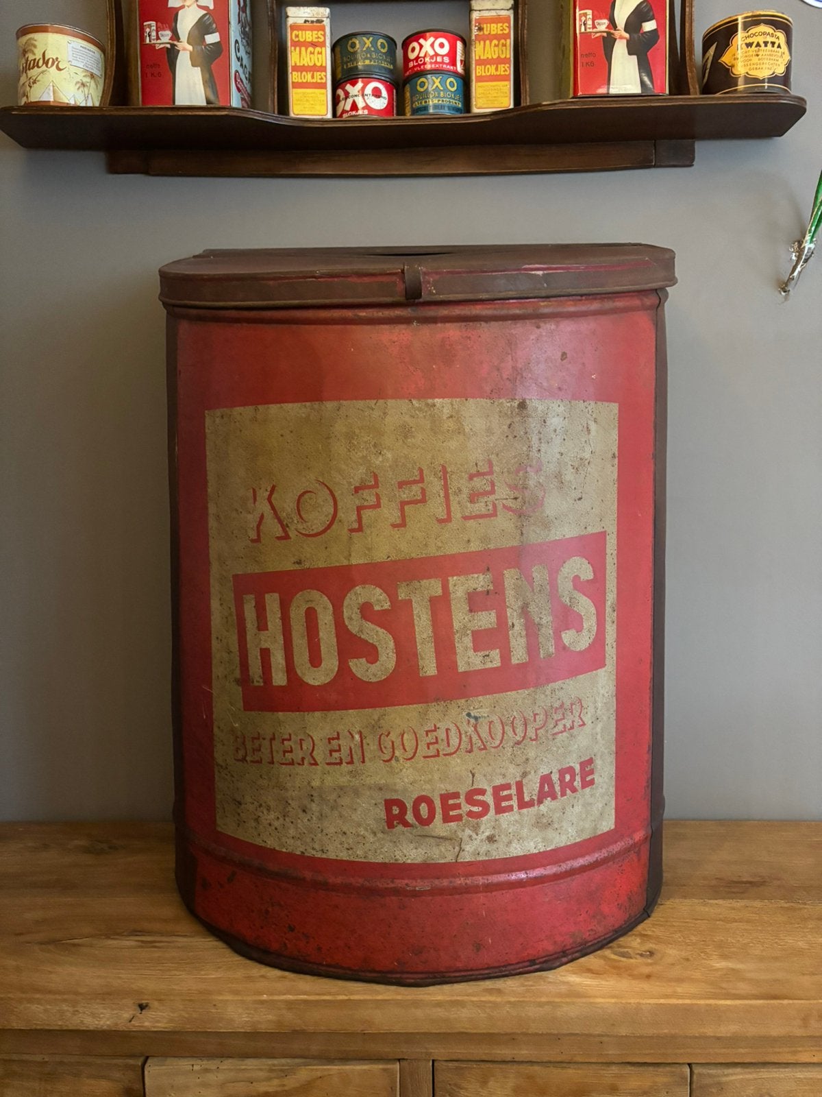 Antiek Hostens Koffies winkelblik - Roeselare -groot formaat, Verzamelen, Ophalen, Zo goed als nieuw, Koffie