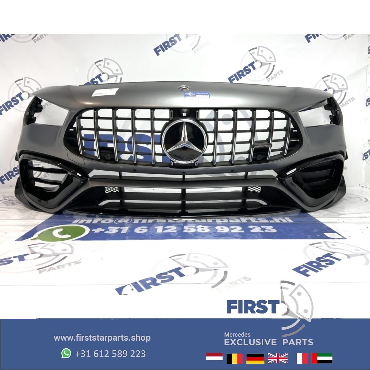 W118 CLA 45 S AMG BUMPER MAT GRIJS AERO NIGHT PAKKET VOORBUM, Gebruikt, -, Voor, Ophalen of Verzenden
