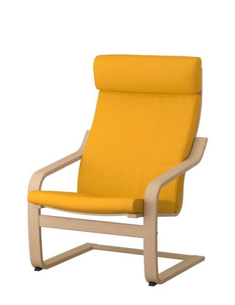 POÄNG Fauteuil, wit gelazuurd eikenfineer/ Skiftebo geel, Ophalen, Zo goed als nieuw