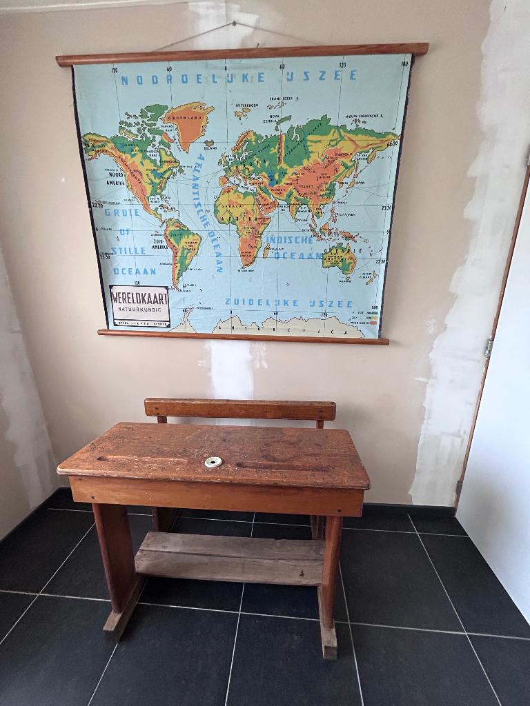 Antieke houten schoolbank met inktpot, Antiek en Kunst, Ophalen