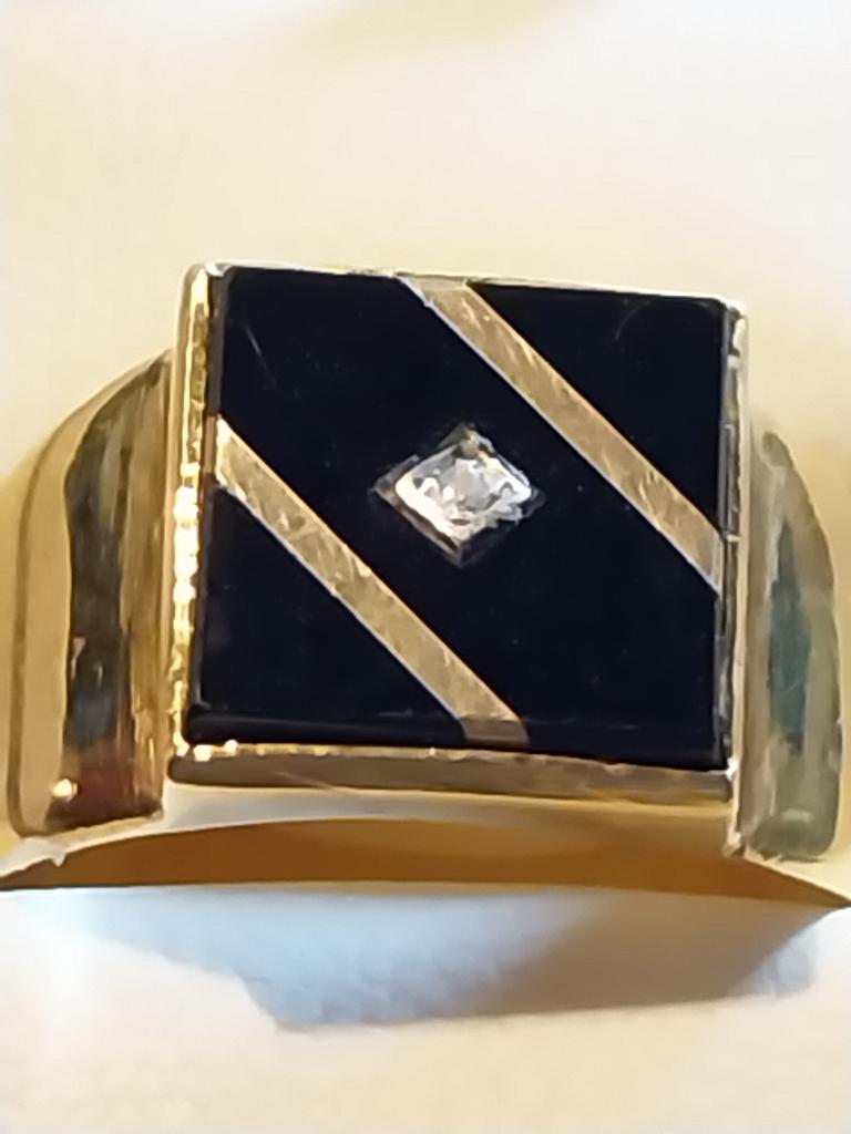VINTAGE CHEVALIERE 18K DE 4,624 GRAMMES AVEC ONYX ET DIAMANT, 18 tot 19, Zwart, Heer, Ophalen of Verzenden