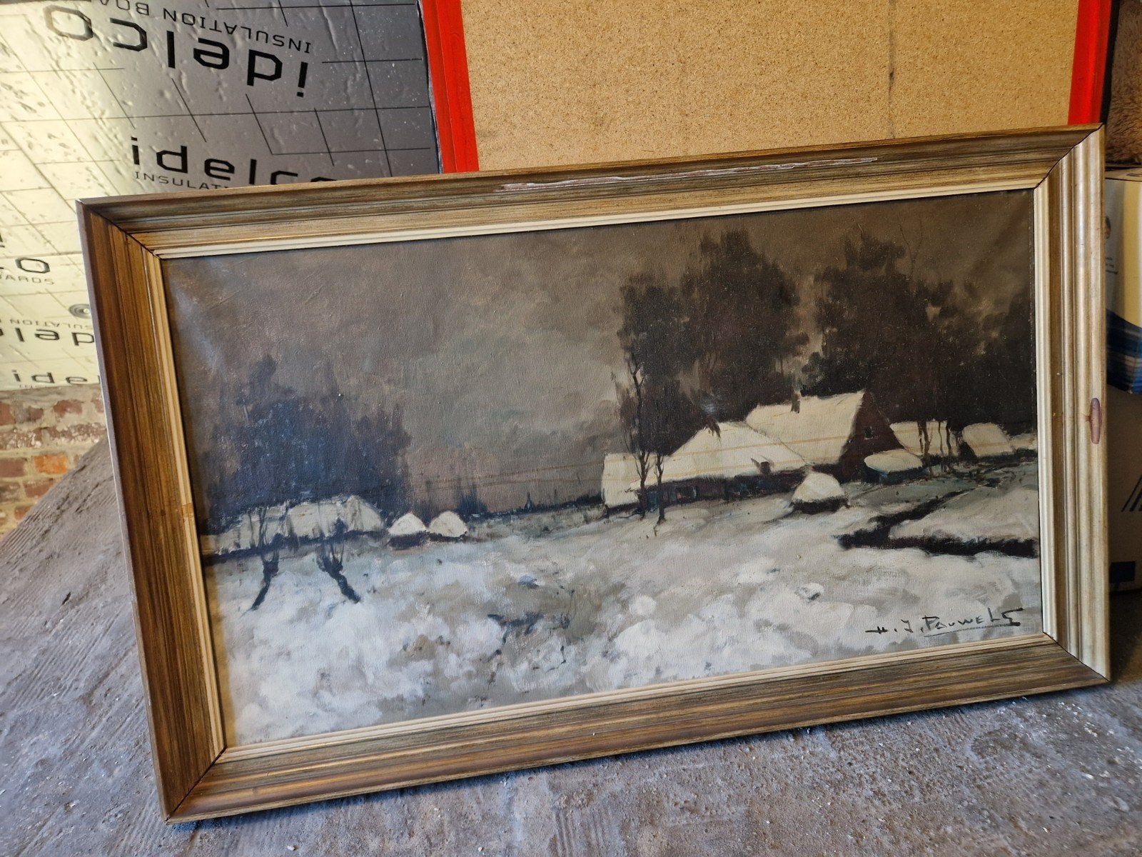 Groot gesigneerd winterschilderij op doek, Antiek en Kunst, Ophalen, Gesigneerd, Landschap, Doek