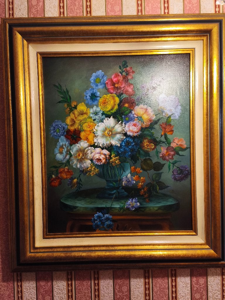 Grand tableau de fleurs avec cadre doré – 73  83 cm, Antiquités & Art, Art | Peinture | Classique, Fleurs, Classique, Enlèvement
