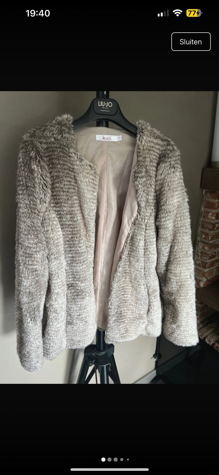 K.Zell faux fur jas / imitatiebont jas grijsbruin gestreept, Bruin, Maat 42/44 (L), Ophalen of Verzenden, Zo goed als nieuw