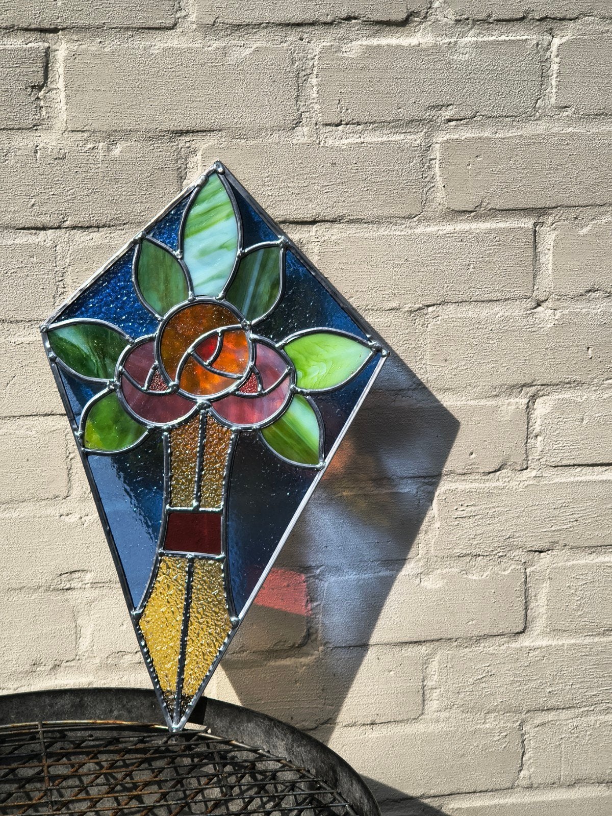 Glas in lood raam met bloemenmotief  !Nieuwstaat!, Antiek en Kunst, Ophalen