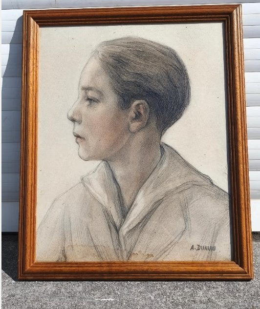 Dessin jeune homme signe Alfred duriau, Antiquités & Art, Art | Dessins & Photographie, Enlèvement ou Envoi, Dessin
