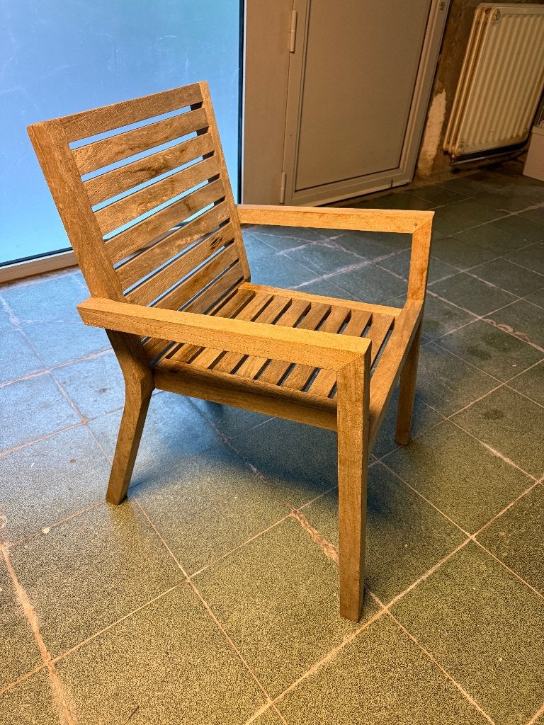 6 massieve premium teak tuinstoelen – armleuningen – design, Tuin en Terras, Ophalen, Gebruikt, Teakhout, Stapelbaar