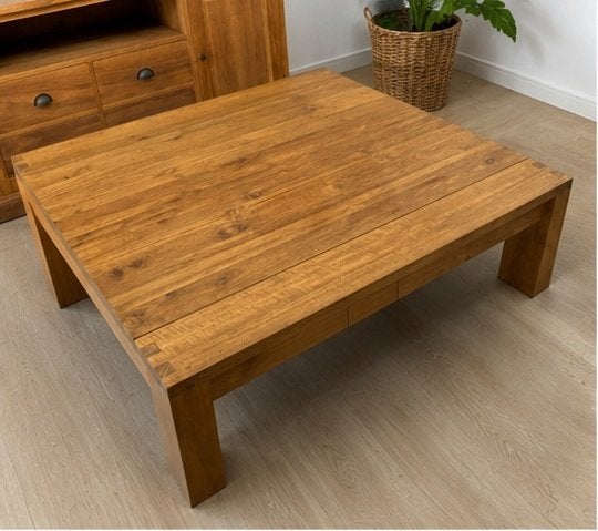 Table basse en bois massif 120x120 cm avec tiroir, Maison & Meubles, Teck, 100 à 150 cm, Carré, 100 à 150 cm