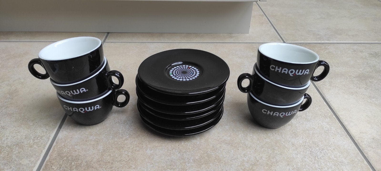 6 tasses en porcelaine à paroi épaisse CHAQWA avec « soucoup, Enlèvement ou Envoi