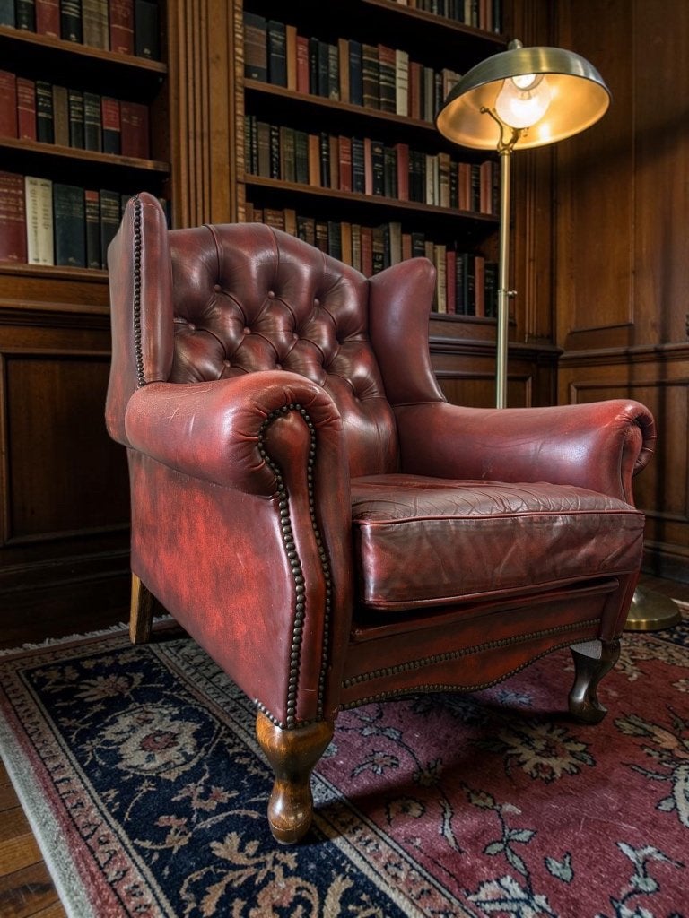 vintage oxford blood leren chesterfield / eenzit / fauteuil, Antiek en Kunst, Ophalen