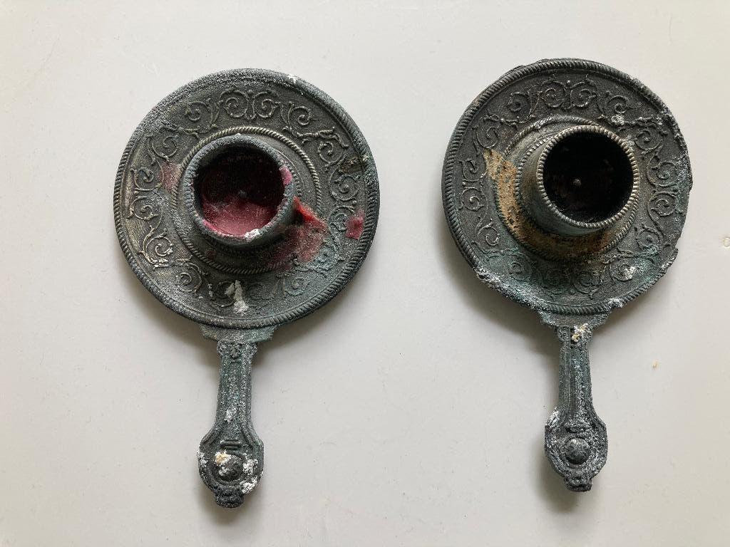 Antieke handkandelaars, Antiek en Kunst, Ophalen of Verzenden