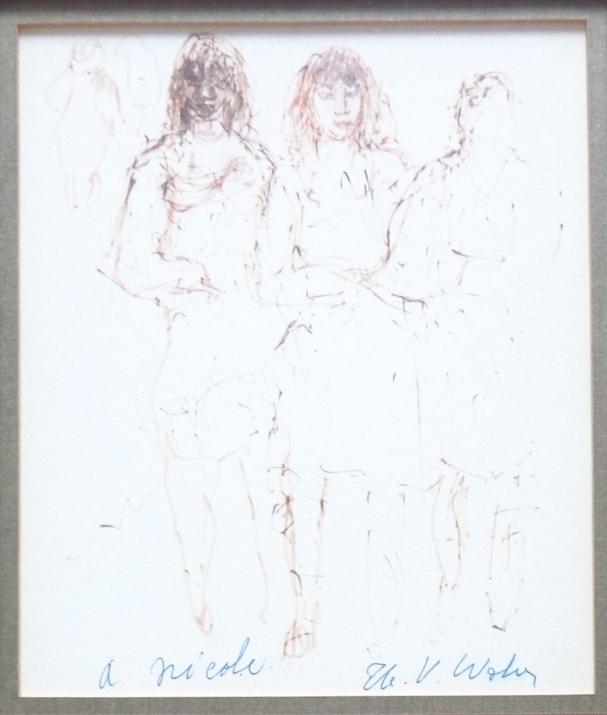 HENRI VICTOR WOLVENS / 3 VROUWEN / ORIGINEEL / 37x33cm KADER, Figuren, Papier/karton, Ophalen of Verzenden, Gemengde techniek
