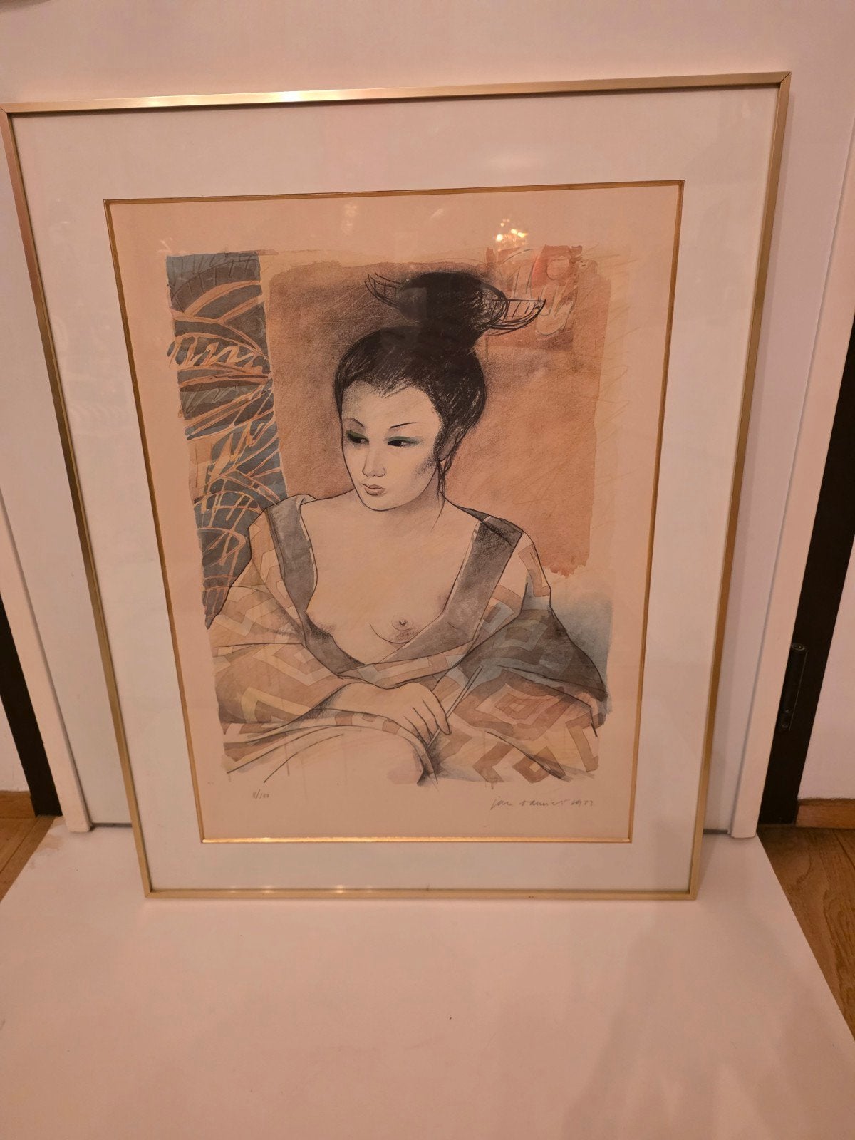 Sfeervolle Grote Lithografie 'Geisha' – Jan Vannier (1983) –, Ophalen, Lithografie, Achter glas