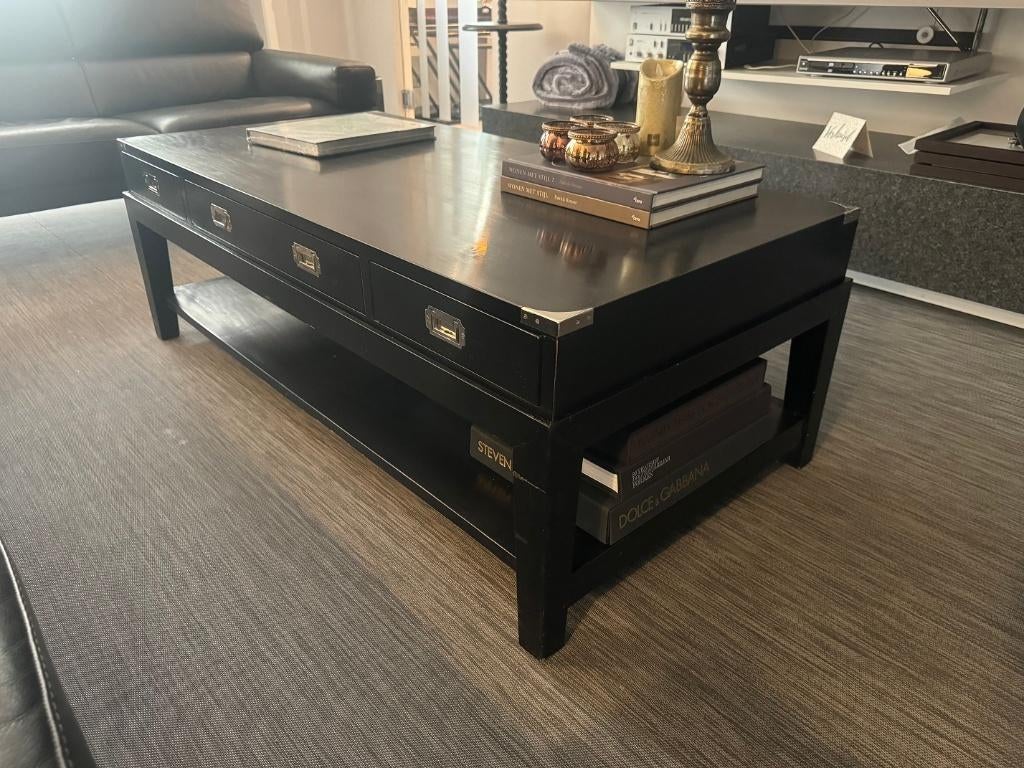 SALONTAFEL Eichholtz Military PIANO BLACK 140x70x48 Flamant, Huis en Inrichting, Ophalen, Gebruikt, Zwart, Hout