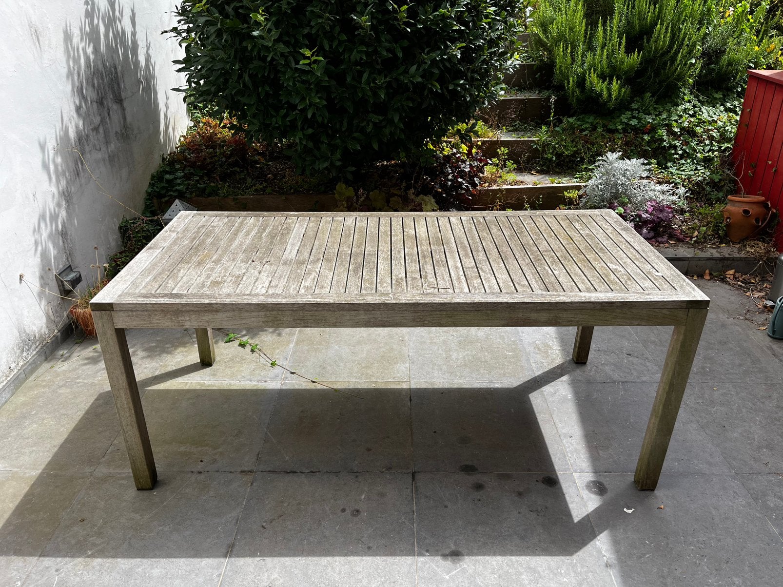 Teakhouten tuintafel van 190X90 cm in goede staat, Ophalen, Gebruikt, Rechthoekig, Hout