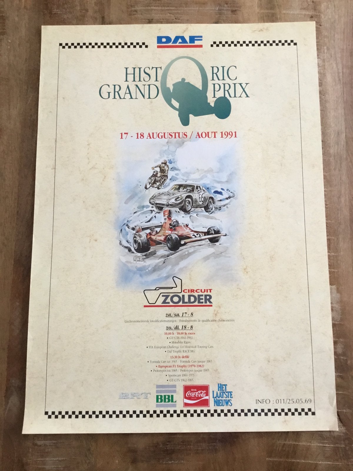 Affiche historic gp zolder 1991, Ophalen of Verzenden, Zo goed als nieuw