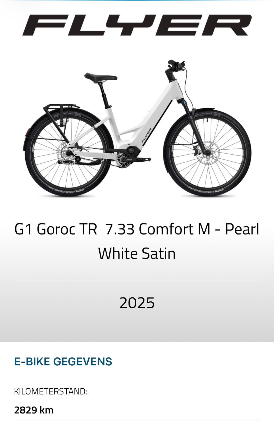 Flyer e bike G1 Goroc TR 7.33 Comfort M  white satin, Ophalen, Zo goed als nieuw