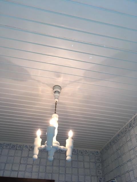 Hanglamp, 3 lichtpunten, Huis en Inrichting, Ophalen of Verzenden, Gebruikt, Hout, 50 tot 75 cm