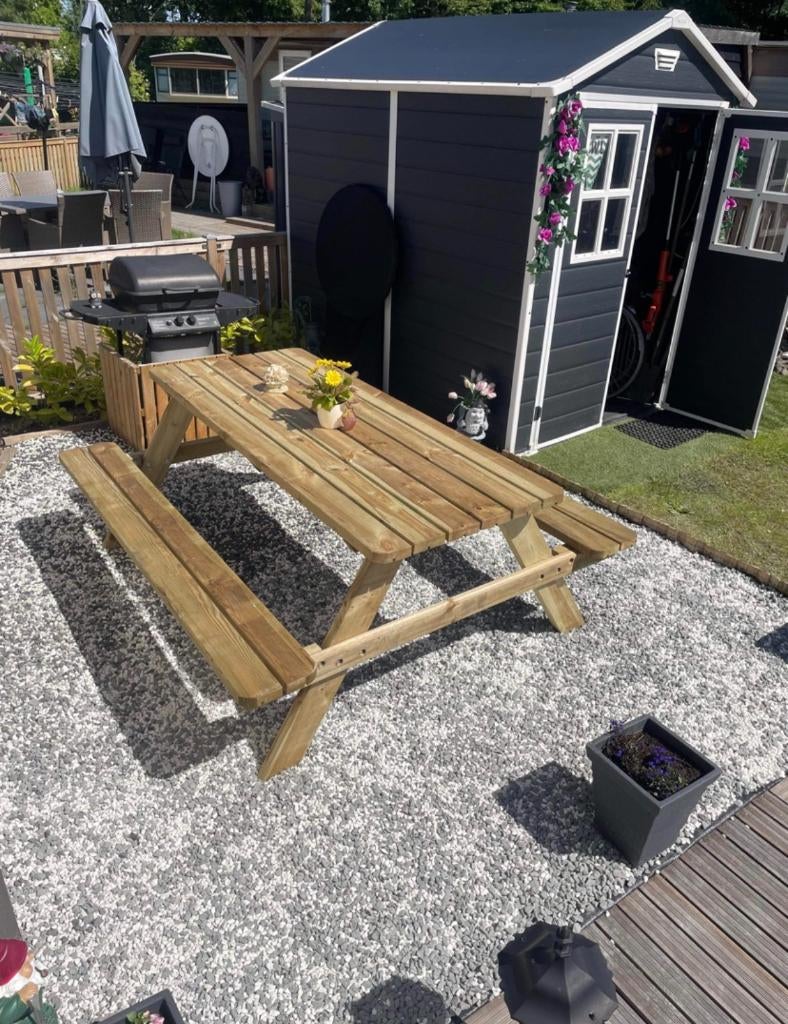 Picknicktafels - gloednieuw - geïmpregneerd, Tuin en Terras, Picknicktafels, Ophalen of Verzenden, Nieuw, Hout, Inklapbaar