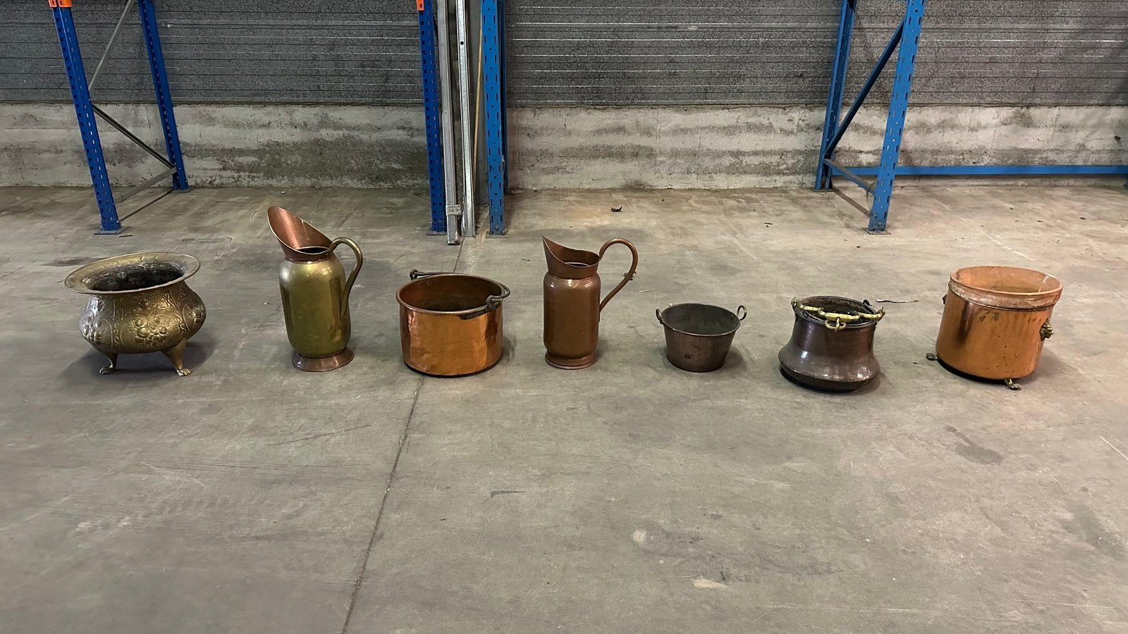 Vintage koper & messing lot – 7 decoratieve potten en kannen, Ophalen, Gebruikt, Vintage