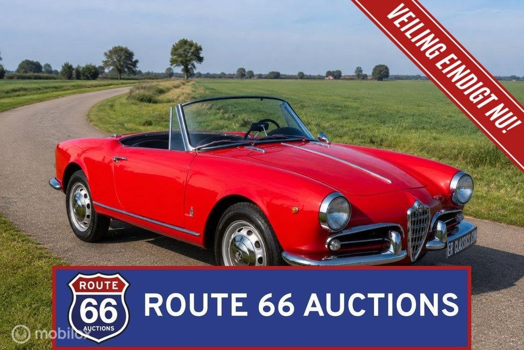 Alfa Romeo Giulietta Spider | 1961 | Route 66 Auctions, Auto's, Zwart, Bedrijf, Handgeschakeld, Overige carrosserie