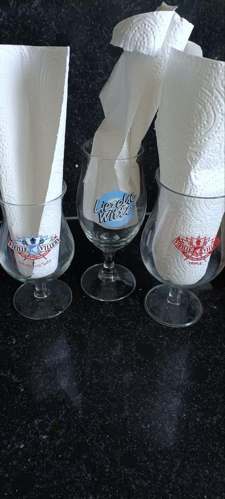 3 oude Bierglazen oude br van Assche Vieille Villers Liezele, Ophalen of Verzenden