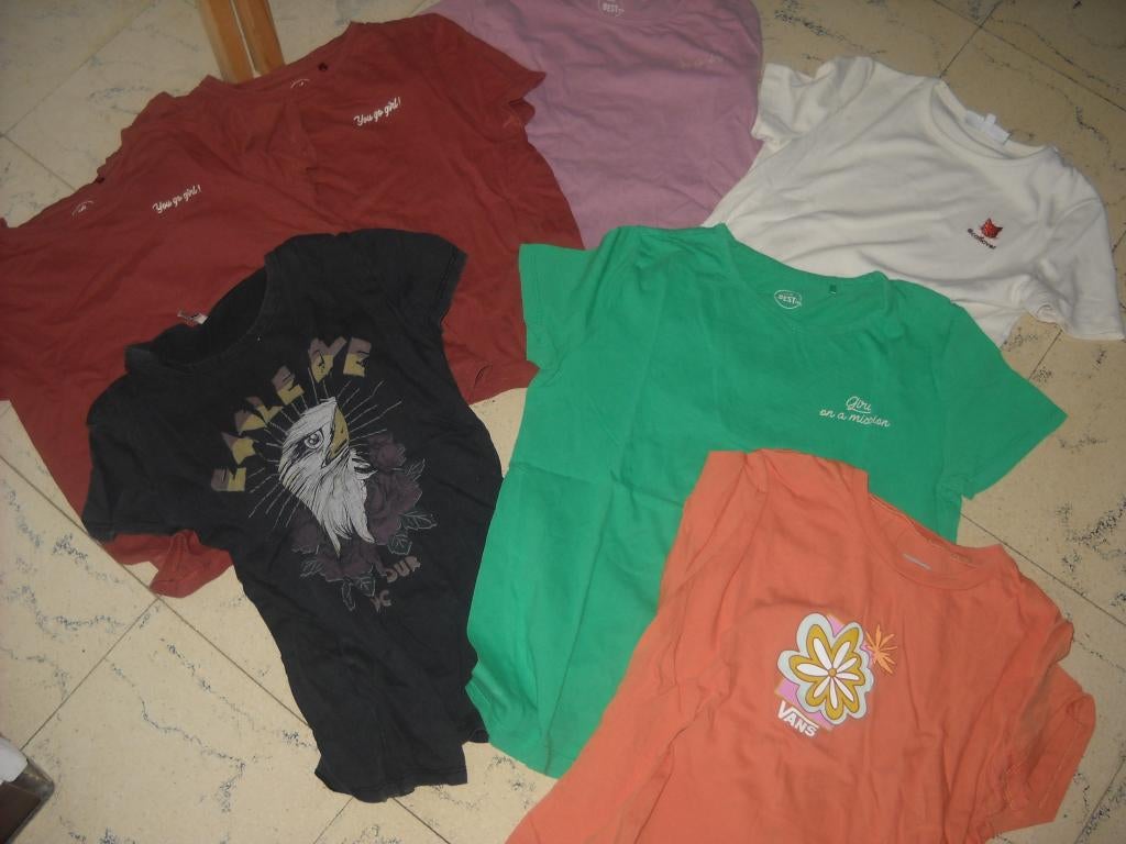 7 t shirt vans-besties fish and chips enz-146/152/158, Ophalen, Gebruikt, Meisje