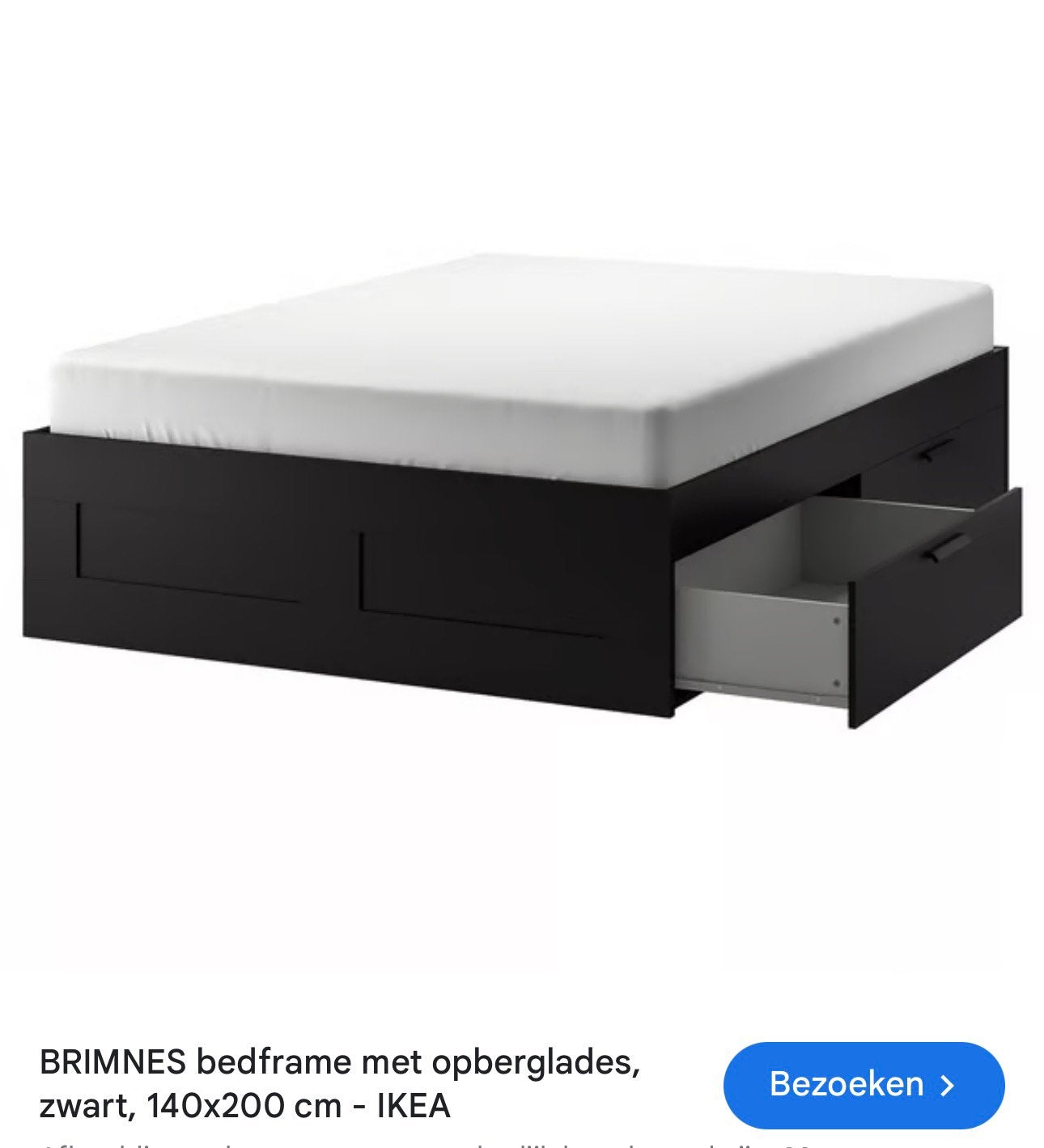Brimnes bedframe met 4 opberglades zwart, Queen size, 140 cm, Enlèvement, Utilisé