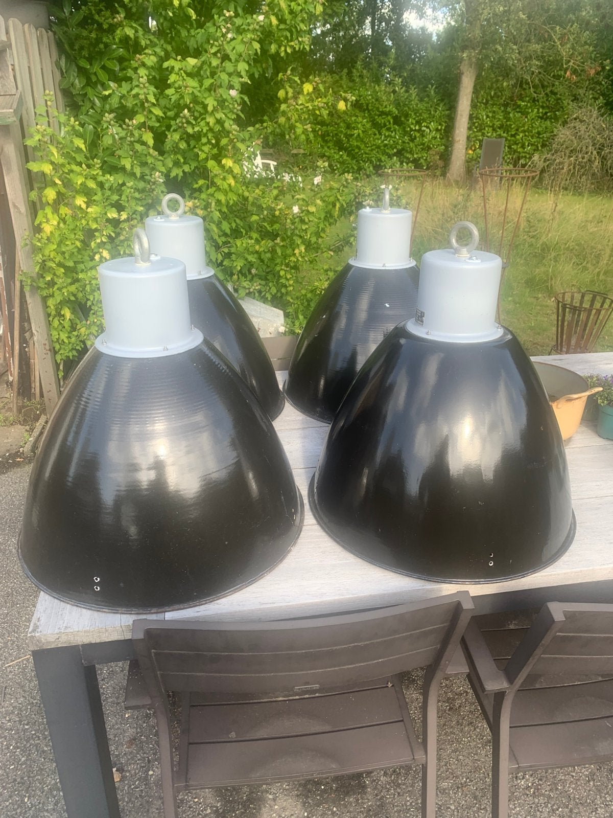 Emaille lampen, Metaal, Gebruikt, Zwart, Rond