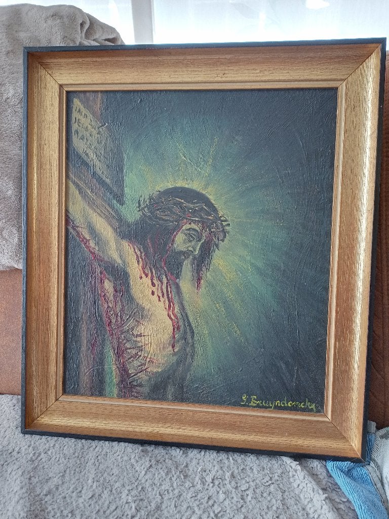 Schilderij olieverf op doek, Antiek en Kunst, Kunst | Schilderijen | Klassiek, Ophalen, Gesigneerd, Olieverf, Doek