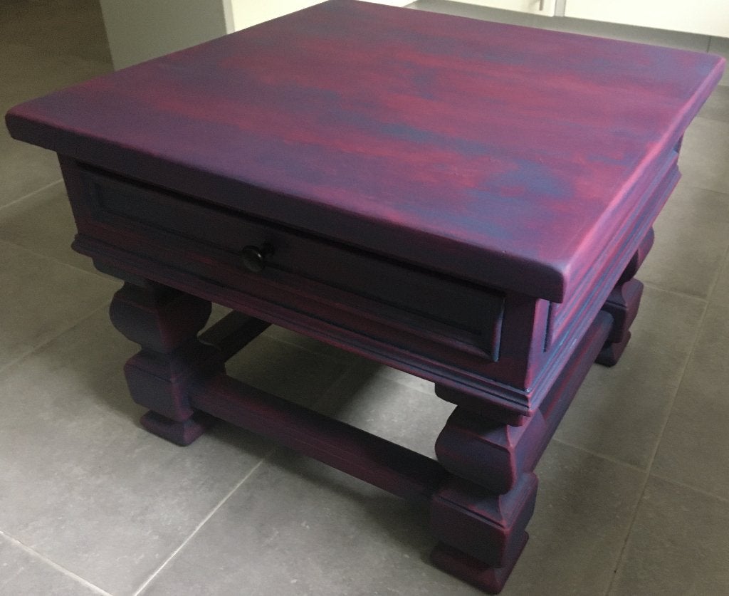 stoere tafel in een mooie combi blauw / paars - teak hout, Teck, Enlèvement, 50 à 100 cm, 5 – 50
