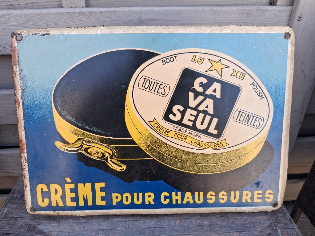 Panneau d'affichage en étain CA VA SEUL, Collections, Enlèvement ou Envoi, Utilisé, Panneau publicitaire