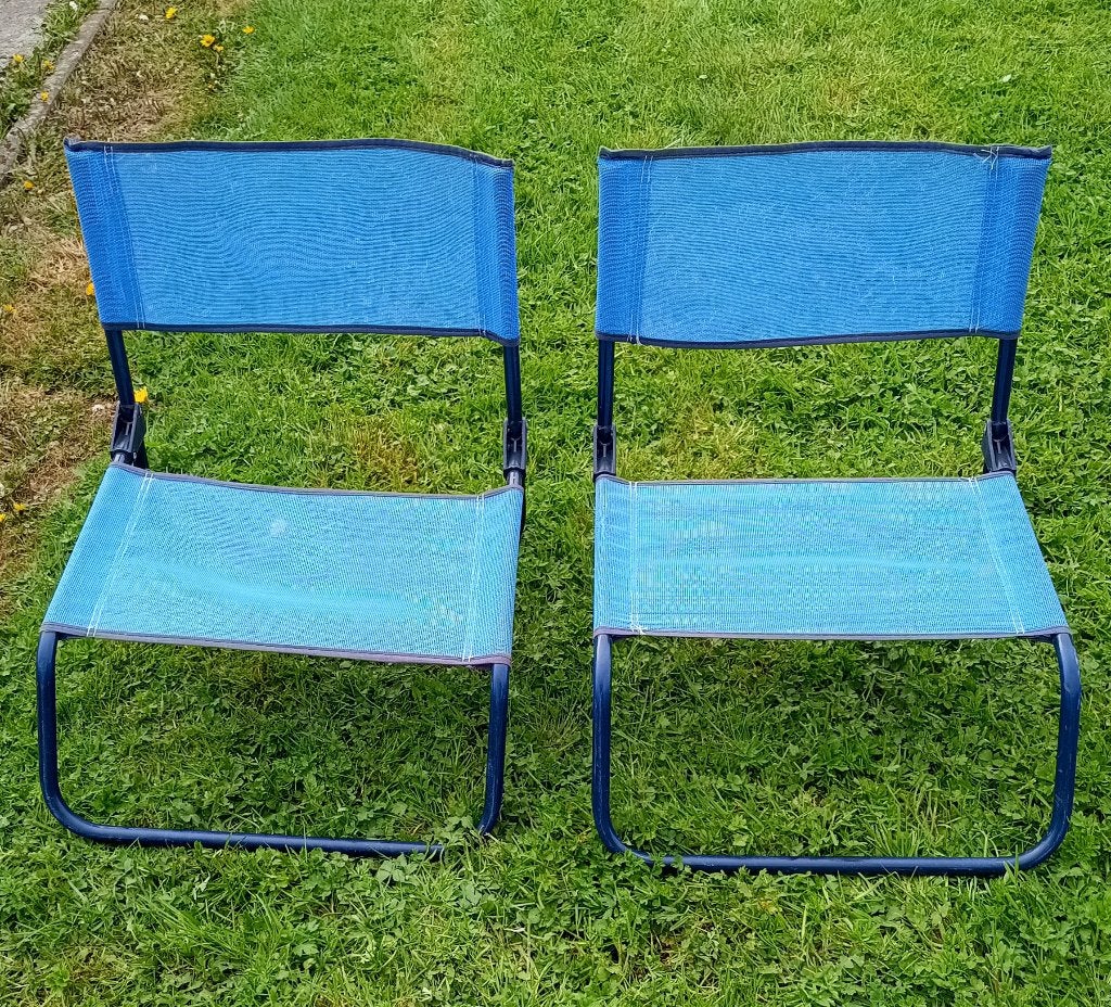 Set van 2 x blauwe opvouwbare stoffen stoelen, Caravans en Kamperen, Kampeermeubelen, Ophalen, Gebruikt