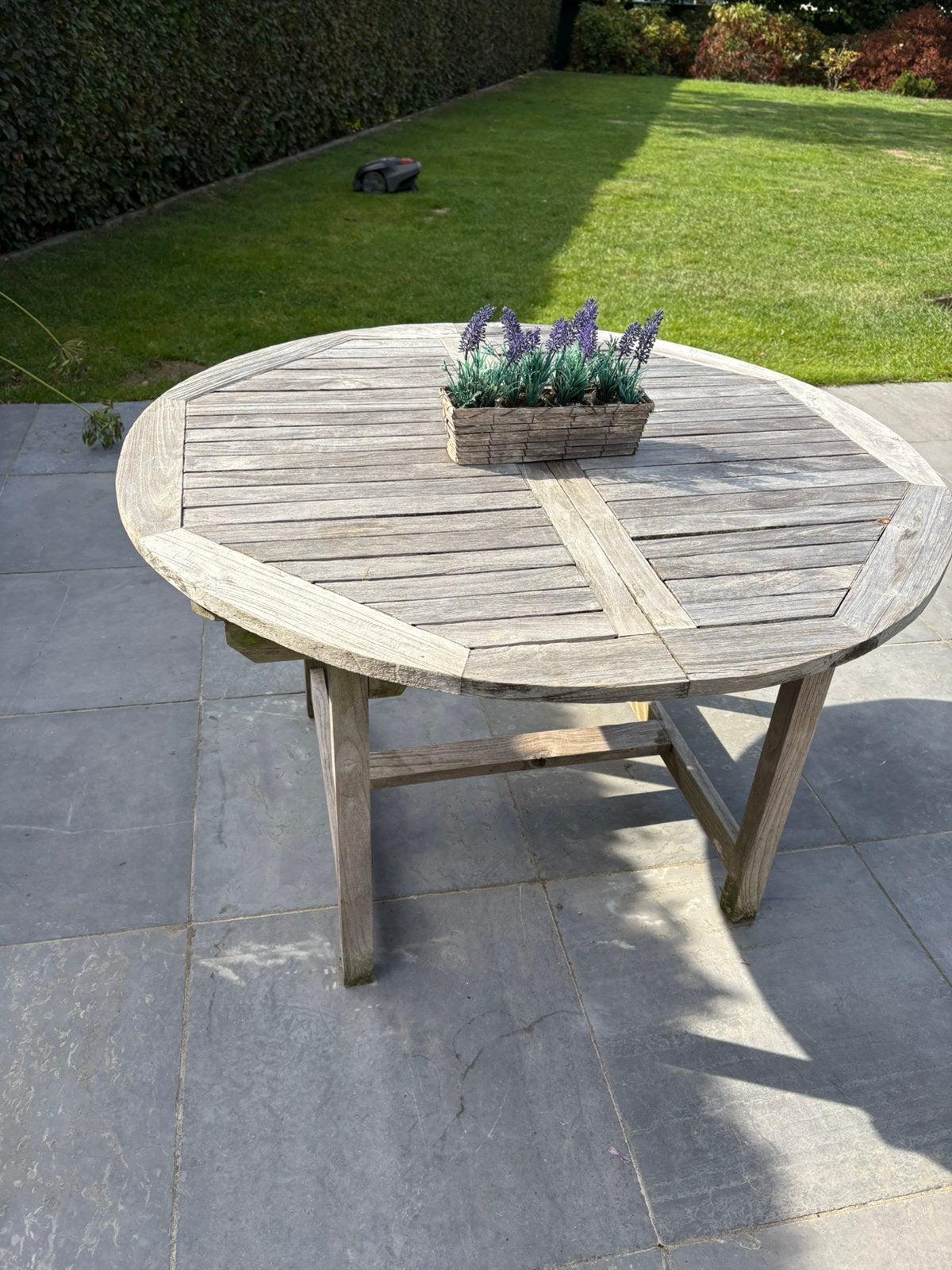 Massief teak tuintafel Malibu Collection Ø120 cm, Tuin en Terras, Ophalen, Gebruikt, Rond, Teakhout