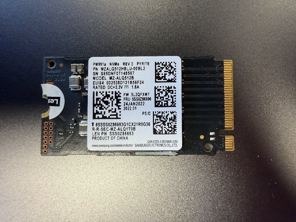 Samsung PM991a 512GB NVMe M.2 2242 SSD – Uit Lenovo laptop, Computers en Software, Harde schijven, Intern, SSD, 512 GB, Ophalen of Verzenden