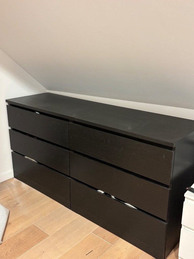 IKEA Malm commode kast zwart dubbel, Ophalen, Gebruikt, 100 tot 150 cm, 5 laden of meer